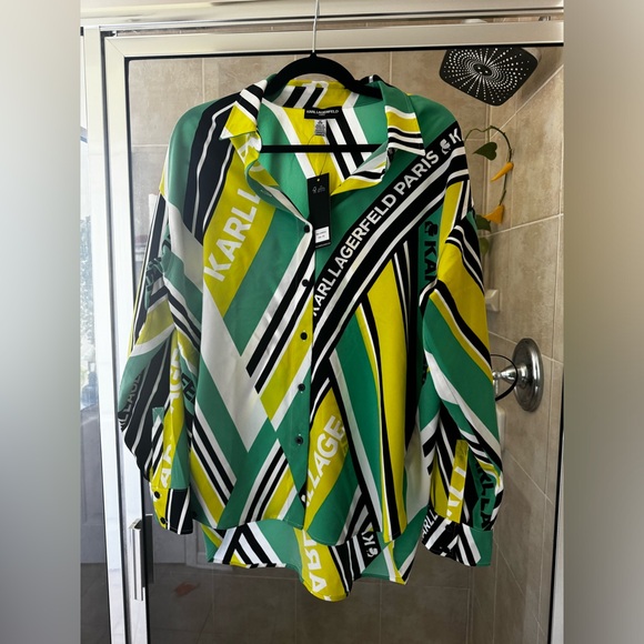 Karl Lagerfeld Women's Black and Green Blouse - Picture 2 of 4